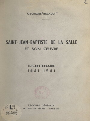 cover image of Saint Jean-Baptiste de La Salle et son œuvre